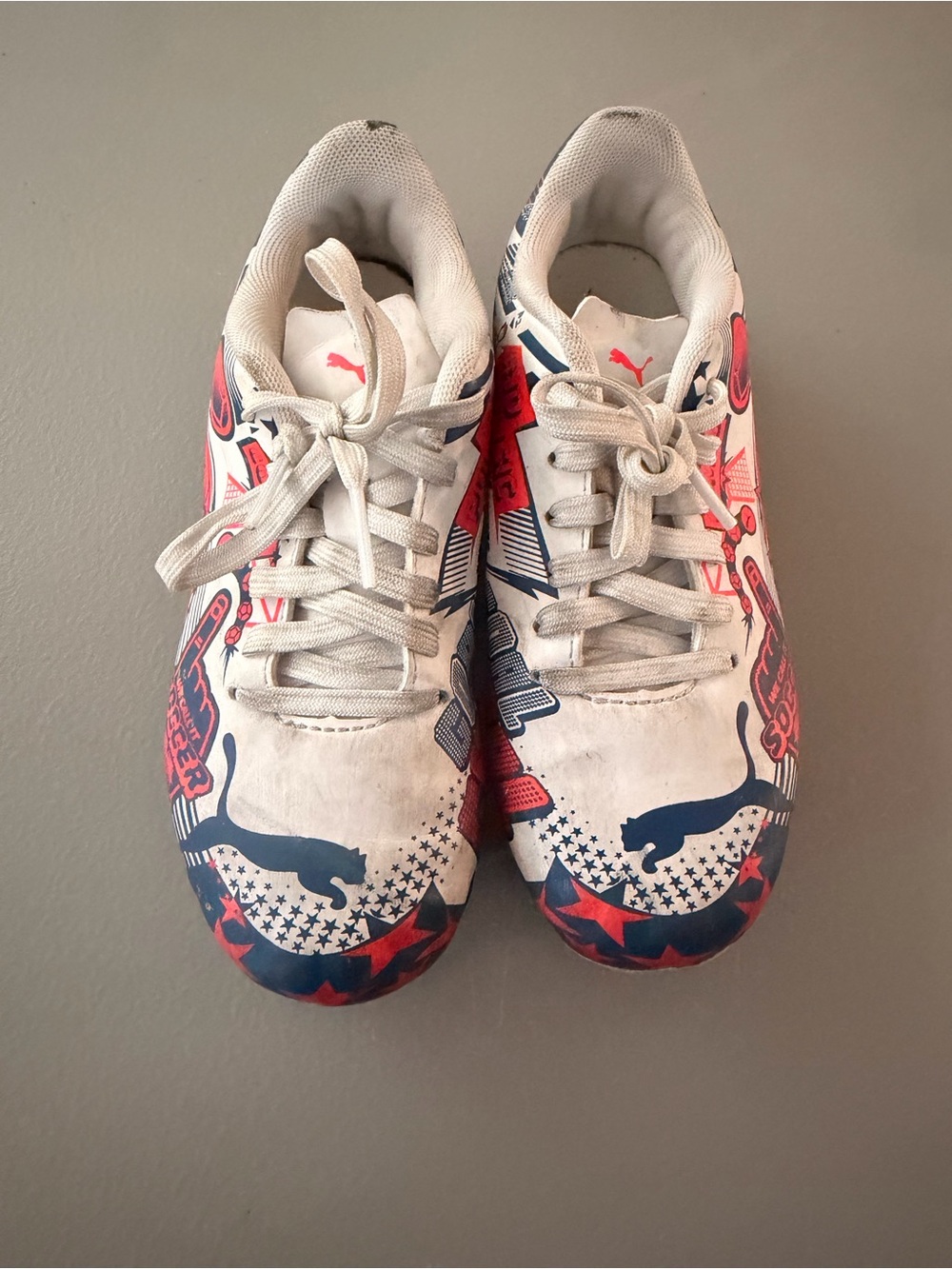 Puma Kids White Red Graphic Soccer Sneakers